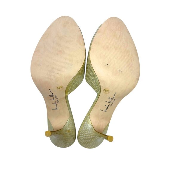 Nicole Miller Winfred Champagne Embossed Leather Open Toe Stiletto Mules - Picture 7 of 11